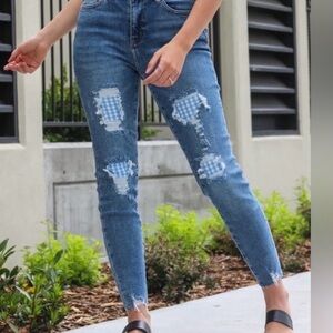 Judy Blue Gingham Patch Skinny Jeans
